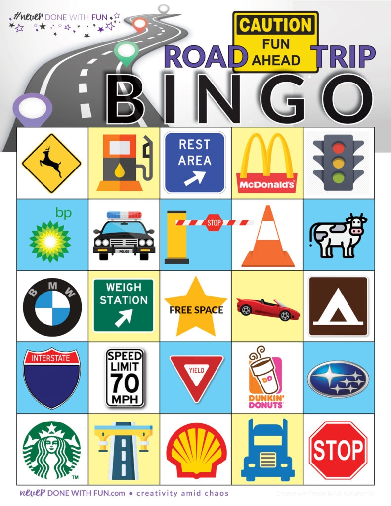 Road Trip Bingo Free Printable NeverDoneWithFun