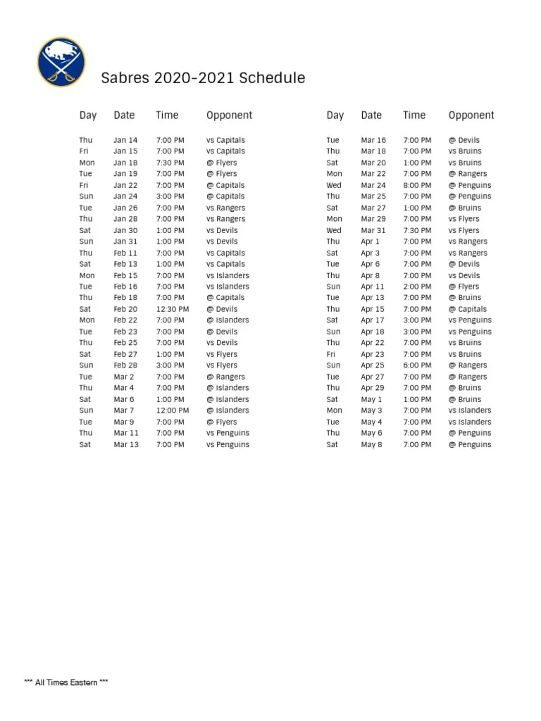 Sabres Printable Schedule WGR PDF Ice Hockey National 