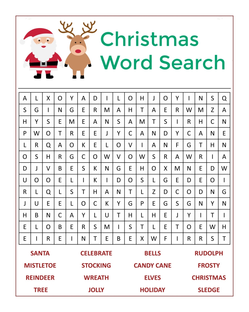 Christmas Word Search Printable Free