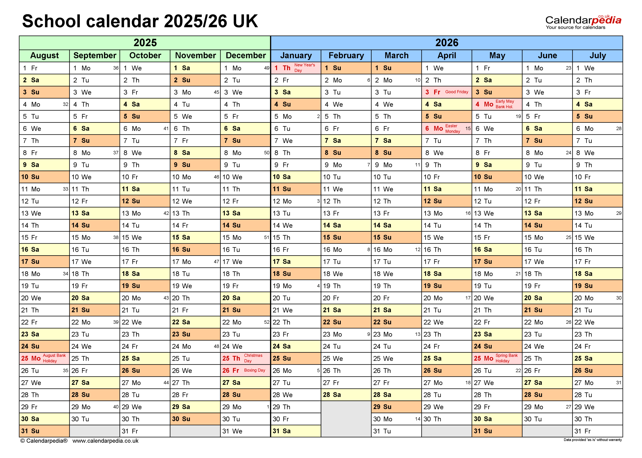 School Calendars 2025 26 UK Free Printable PDF Templates