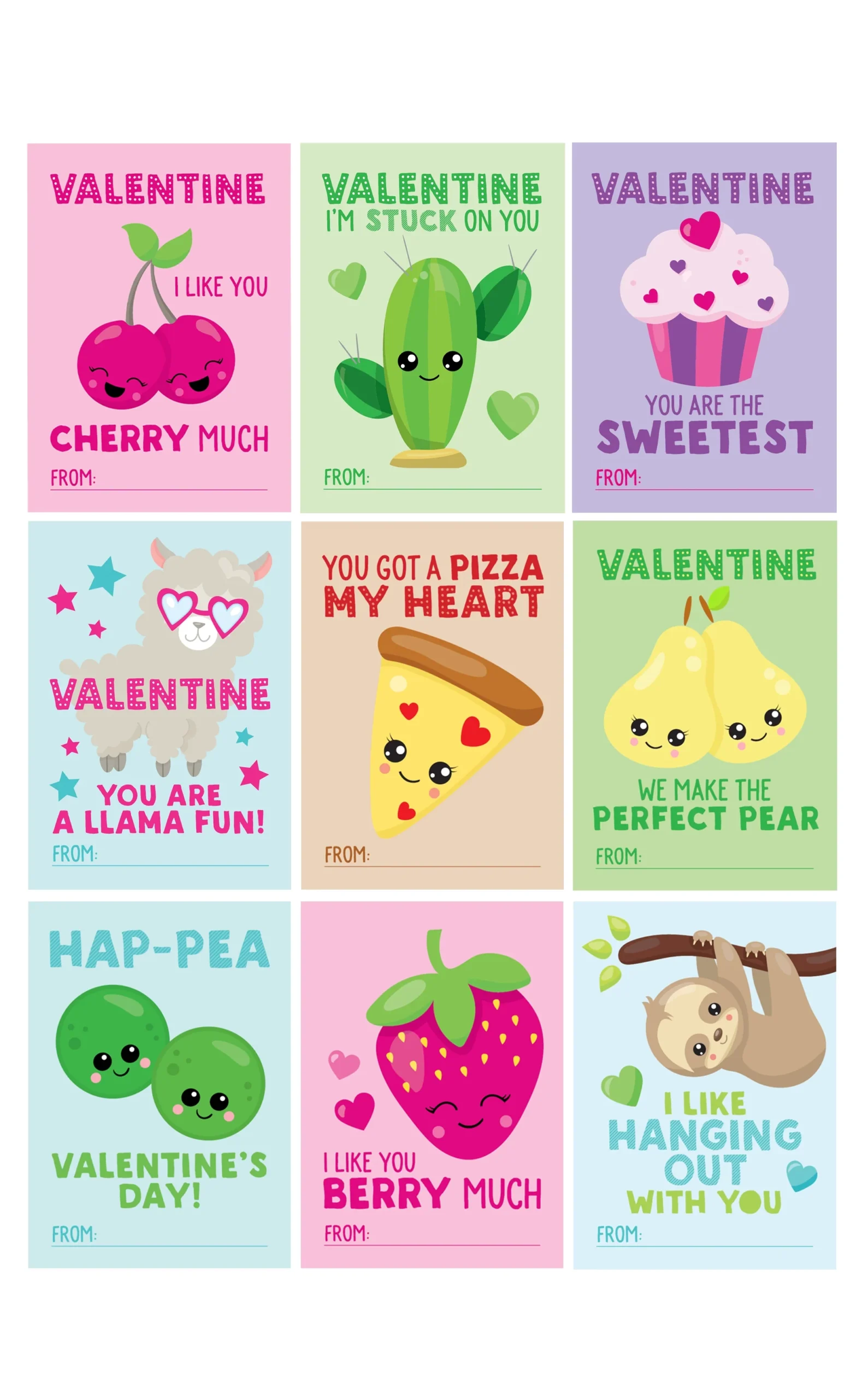 Set Of 9 Fun Valentine Cards For Kids Printable Classroom 
