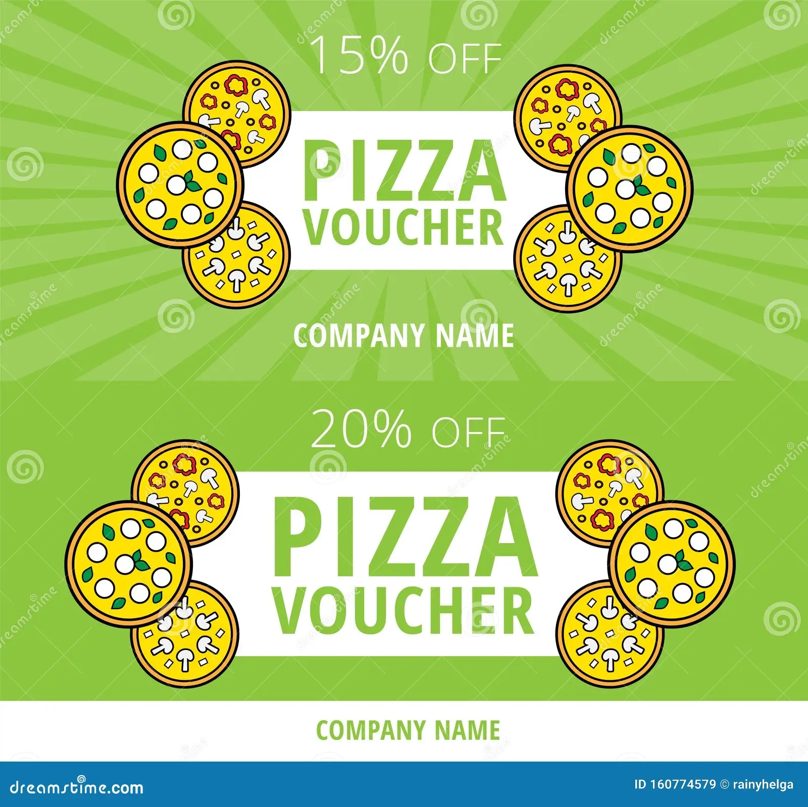 Set Of Green And White Pizza Vouchers For Pizzeria Restaurant 