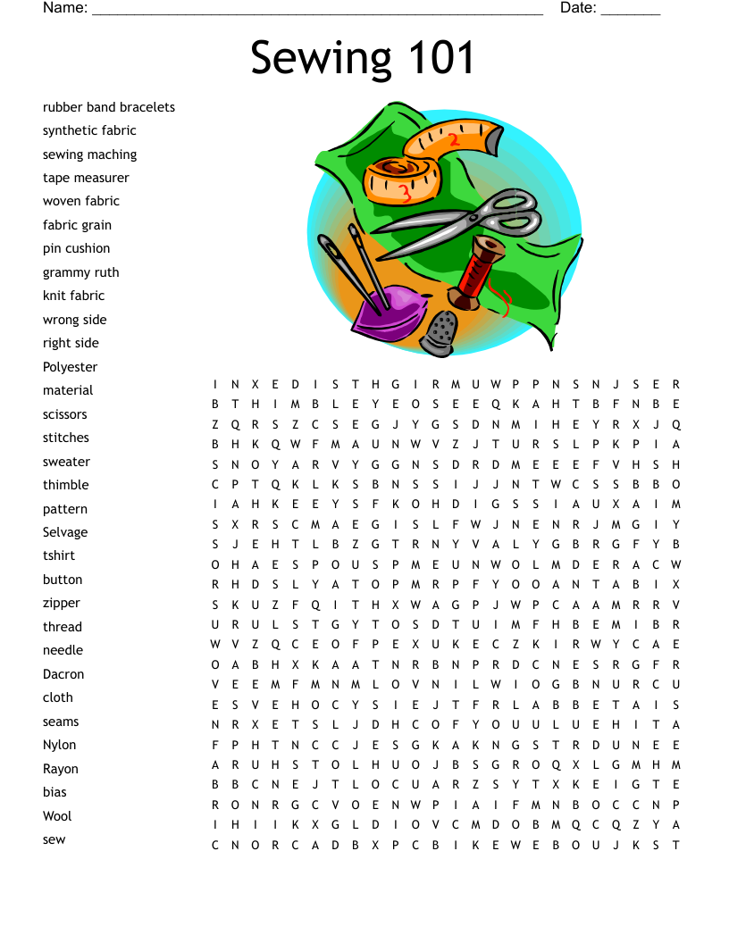 Sewing Crossword Beginner WordMint