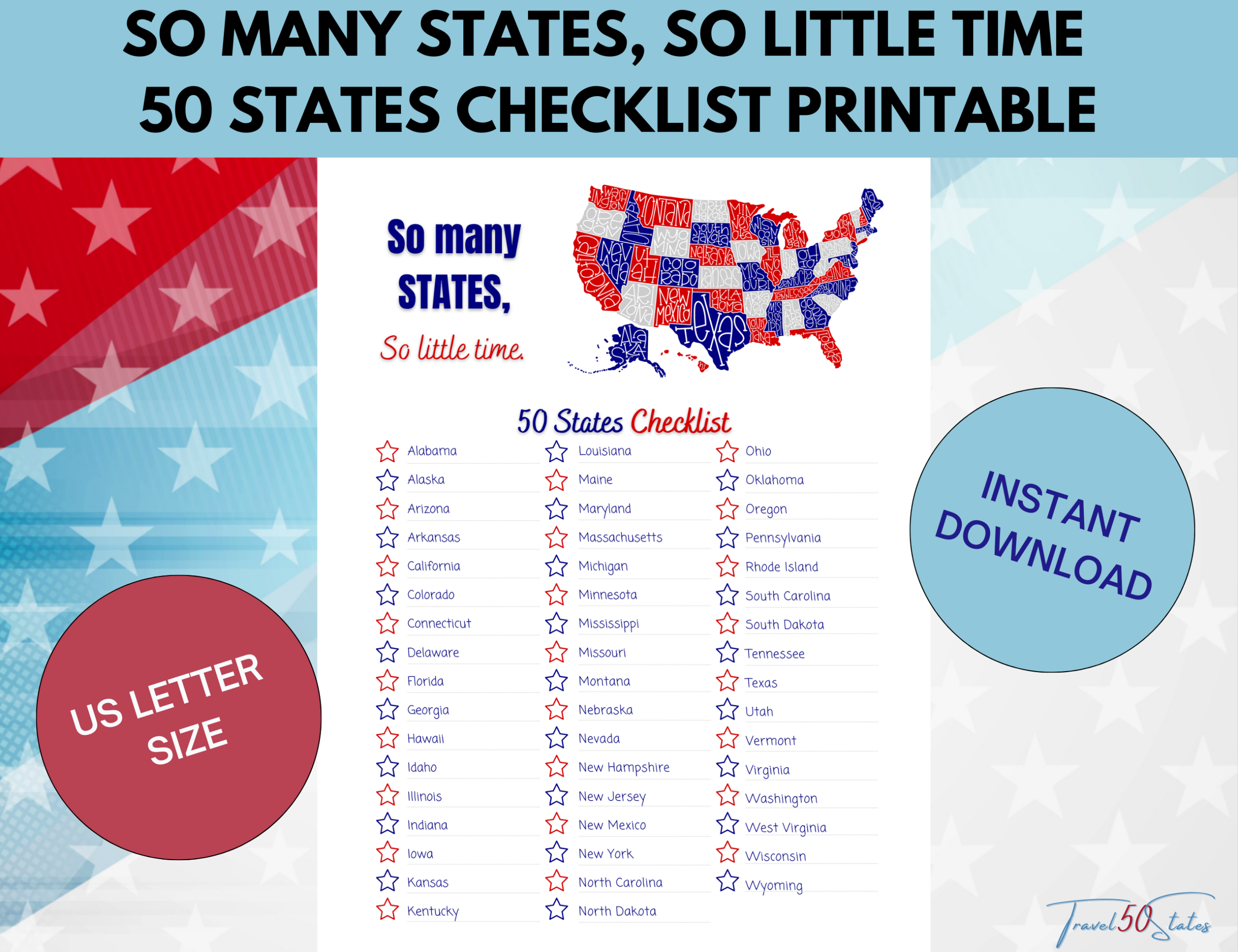 List Of 50 States Printable