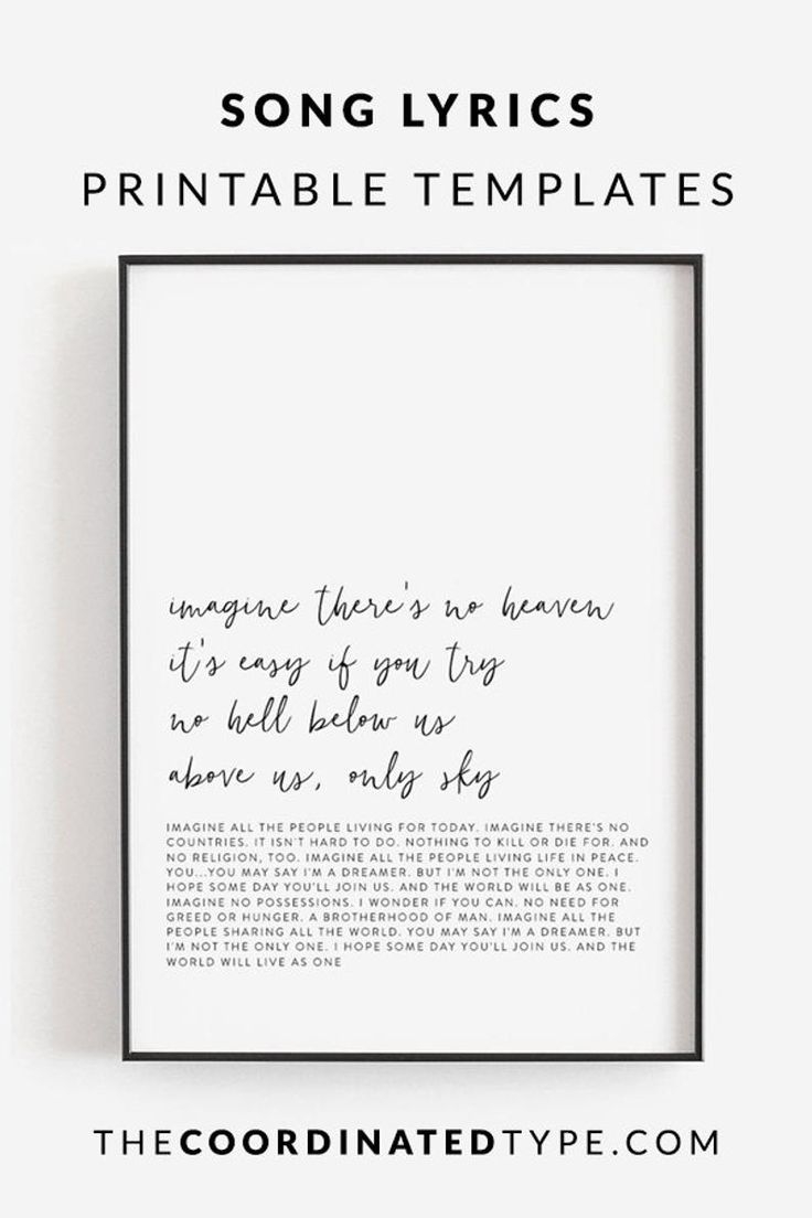 Song Lyrics Print Song Lyrics Wall Art Editable Print Song 