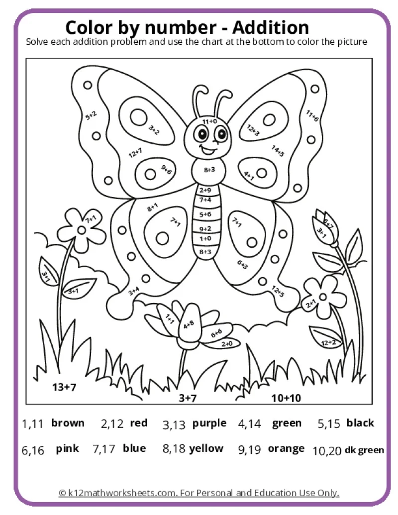 Color Number Math Worksheets