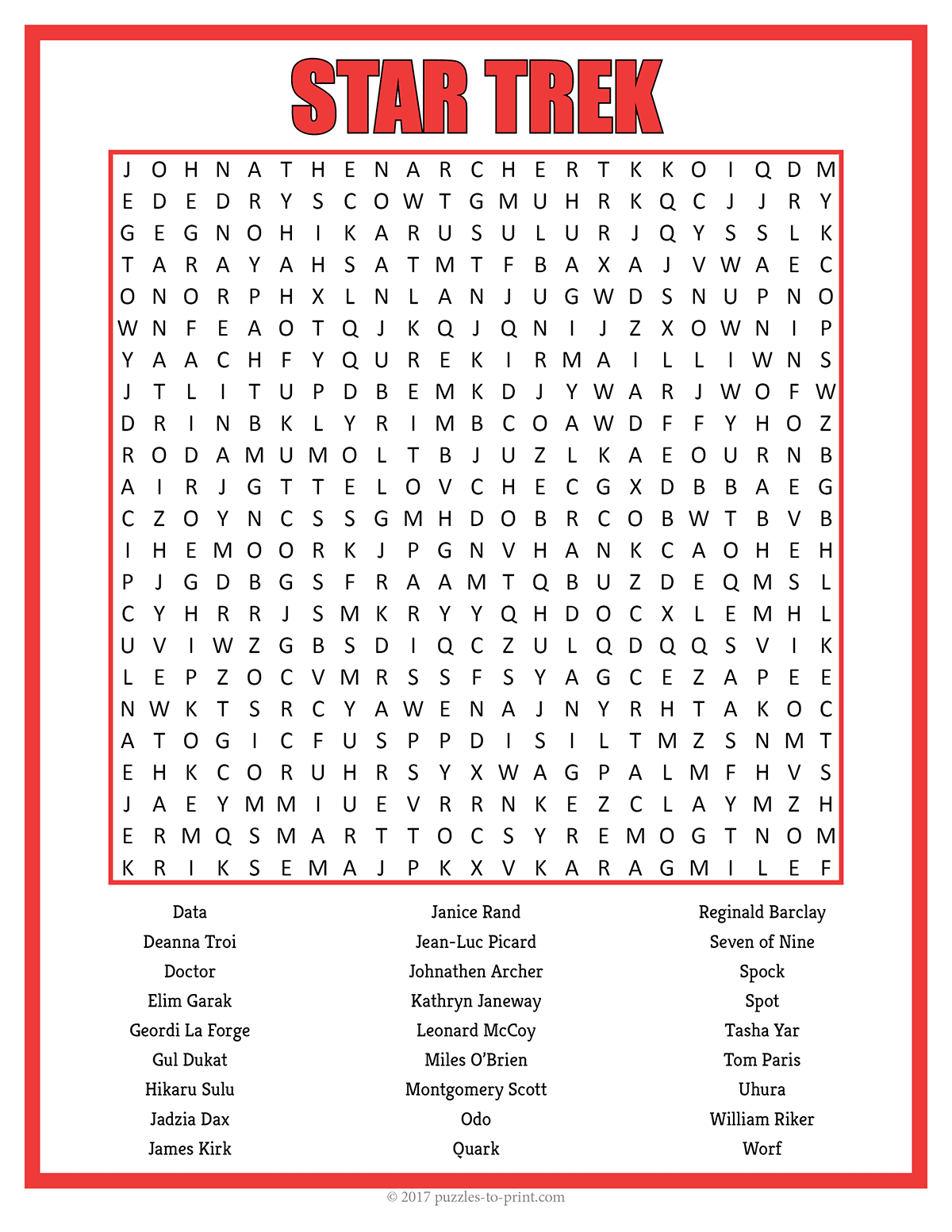 Star Trek Crossword Puzzles Printable
