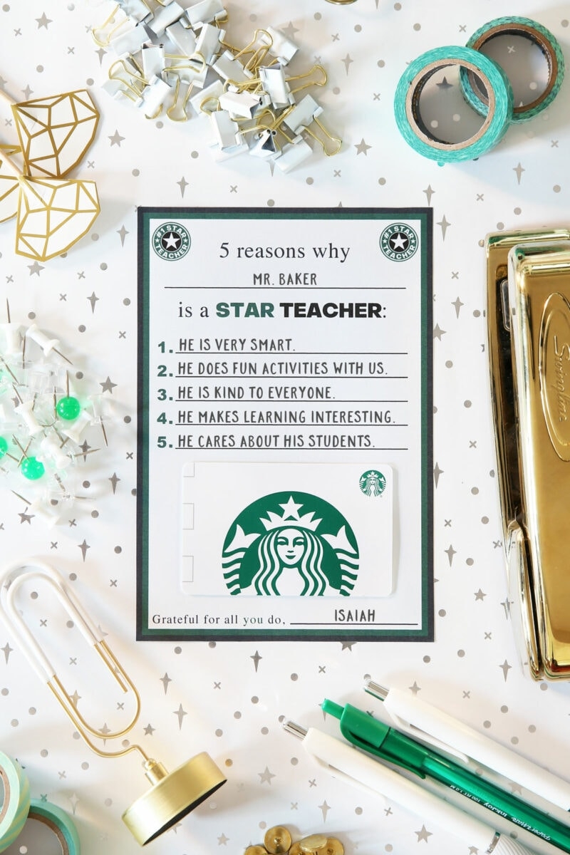 Starbucks Teacher Gifts with Free Printables Gift Card Holder 