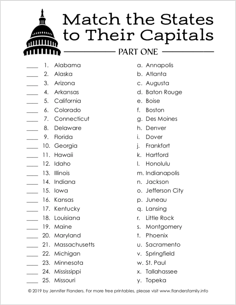 Printable States And Capitals