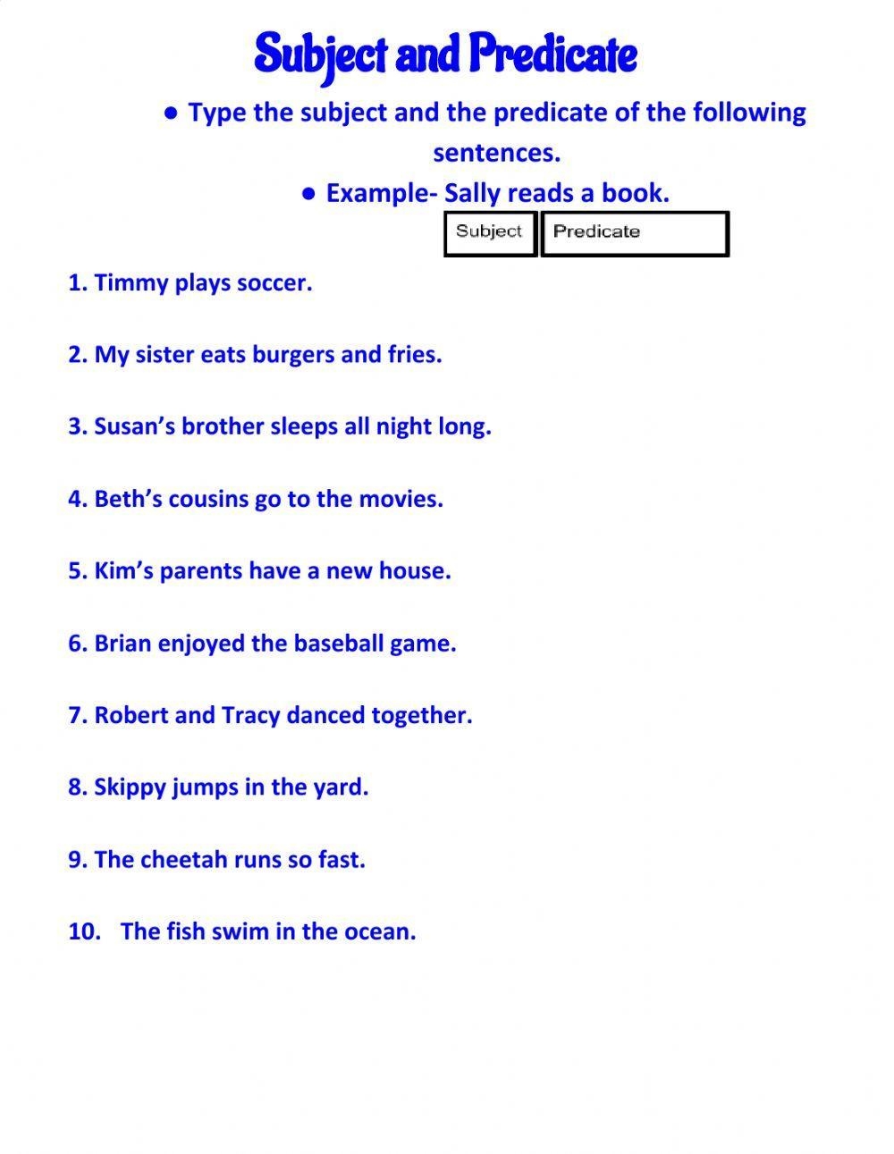 Subject And Predicate Worksheet