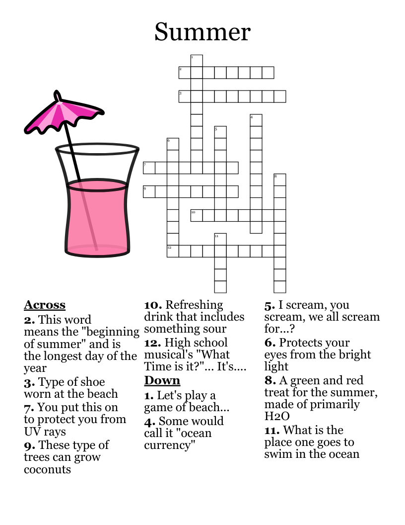 Easy Summer Crossword Puzzle Printable
