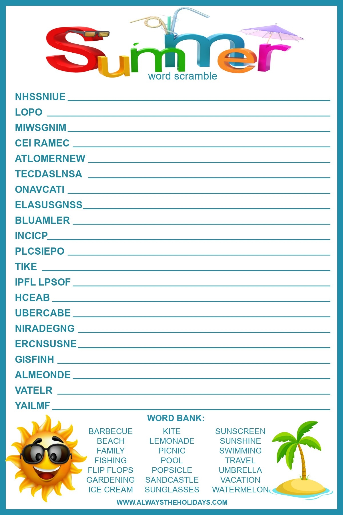 Free Word Scramble Printable
