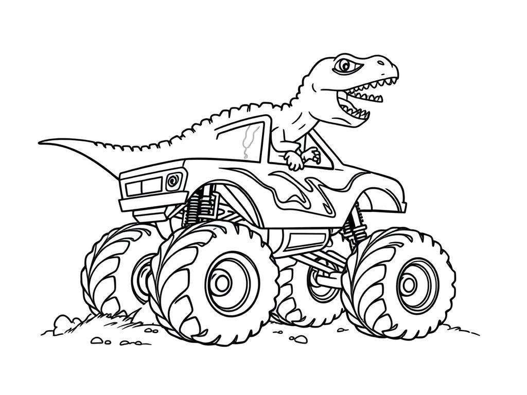 t rex monster truck coloring page free printable coloring page