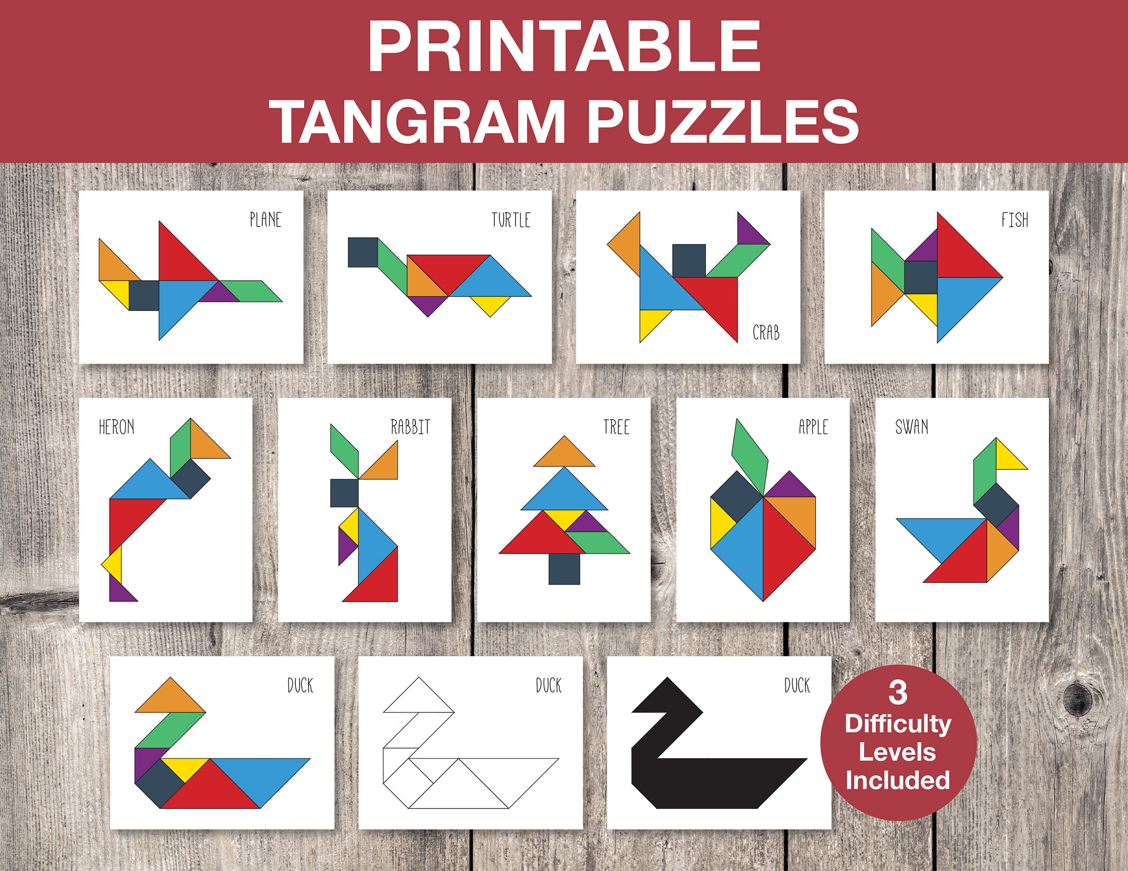 Tangram Puzzles Printable Game Kids Printable Puzzle Montessori 