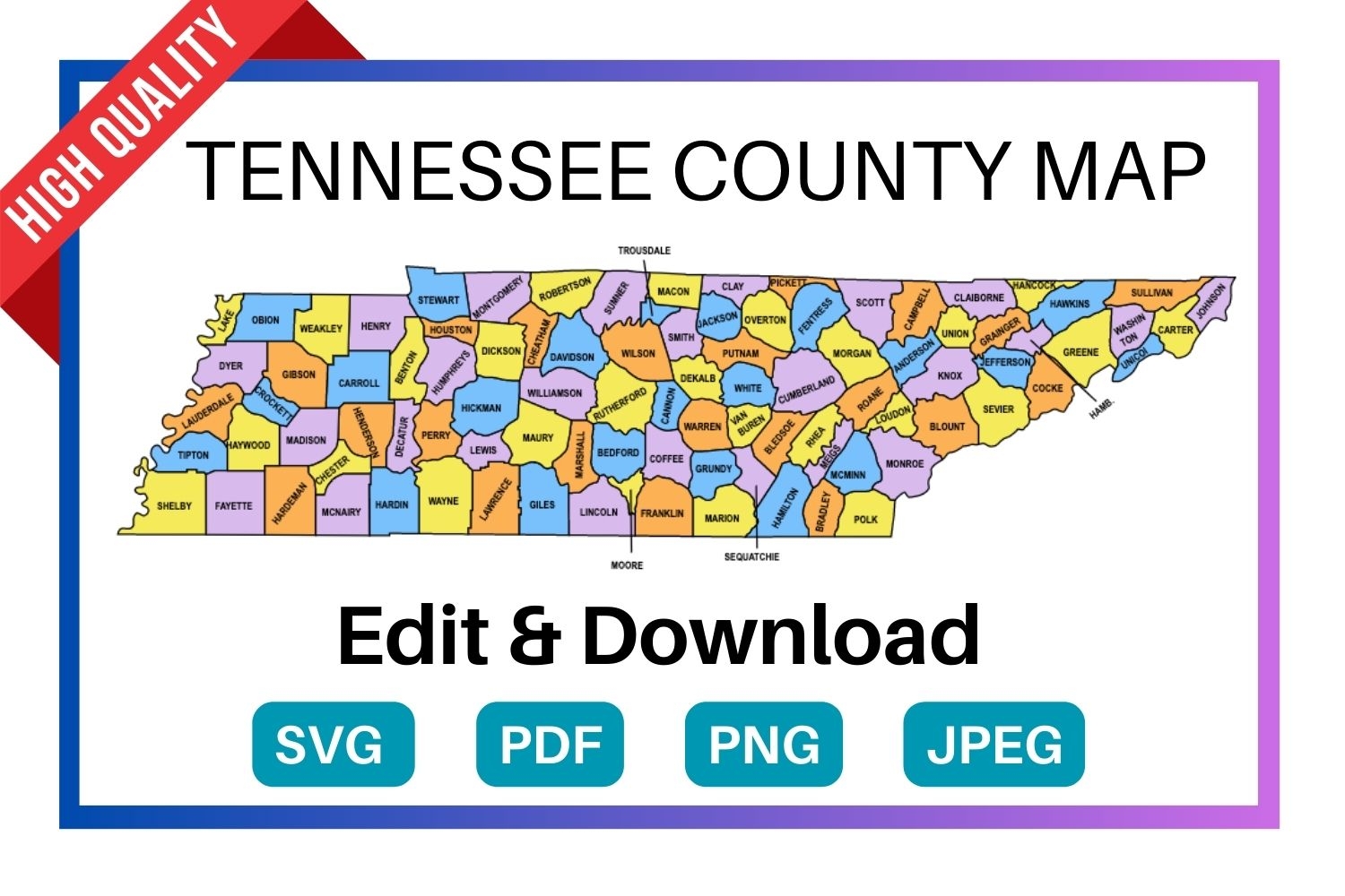 Tennessee County Map Editable amp Printable State County Maps