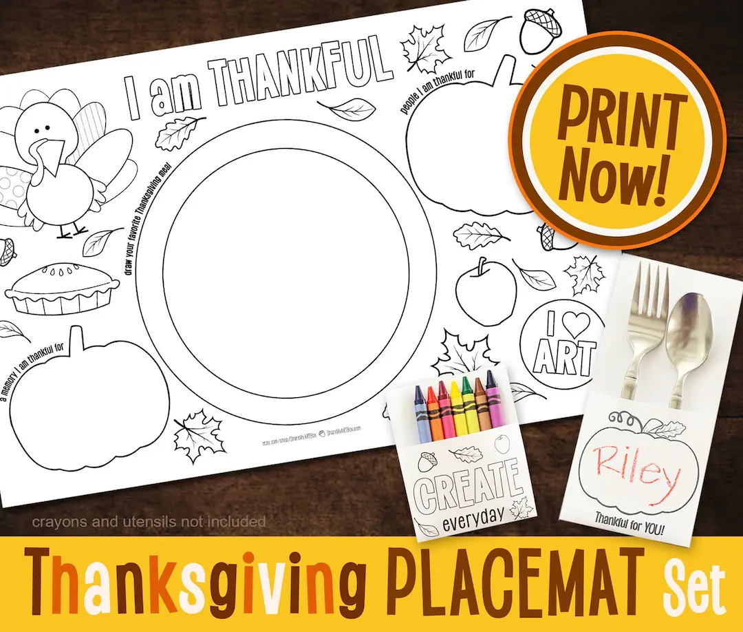 Thanksgiving Printable Placemat Kids Coloring Friendsgiving 