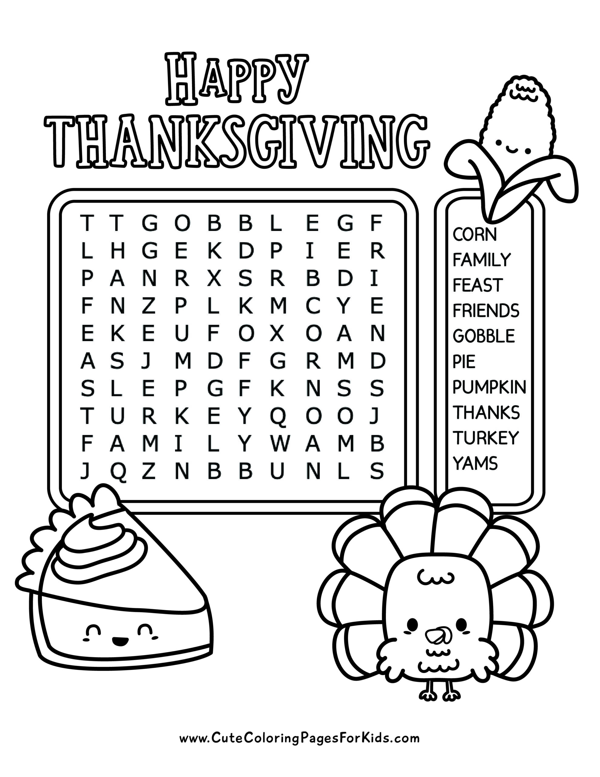 Thanksgiving Word Find Printable