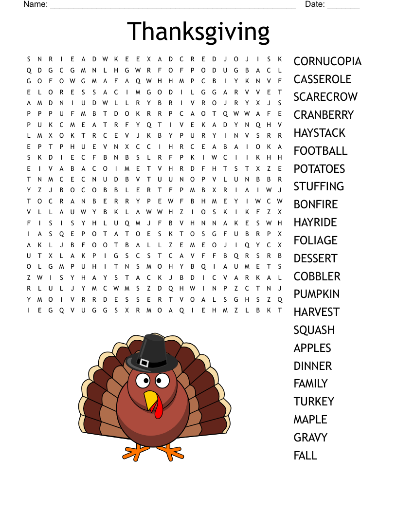 Thanksgiving Printable Word Search