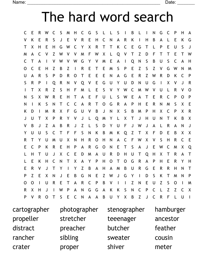 Hard Word Search Printable Pdf