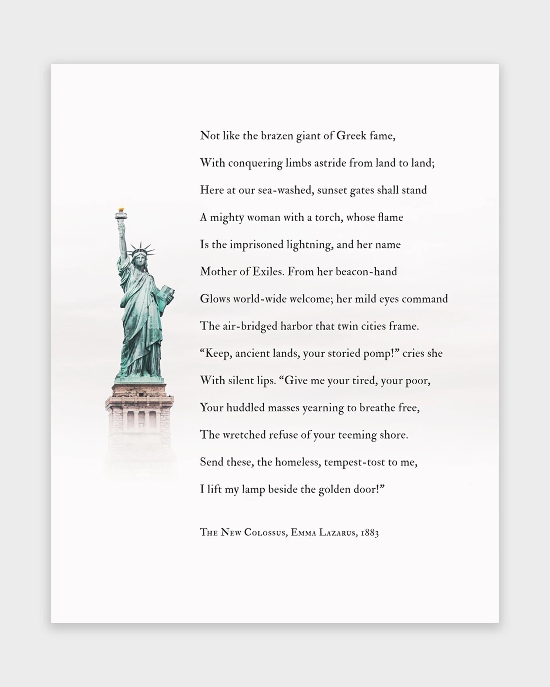 The New Colossus Poem Print Citizenship Gift Statue Of Liberty 