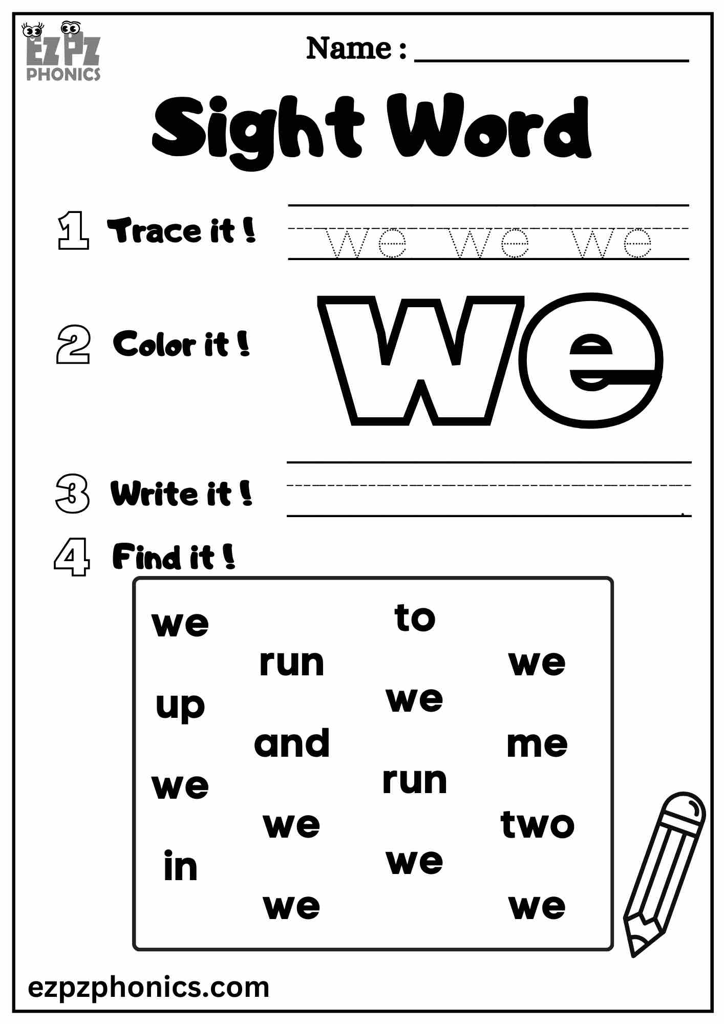 The We Sight Word Worksheet For Pre Kindergarten Dolch Sight 