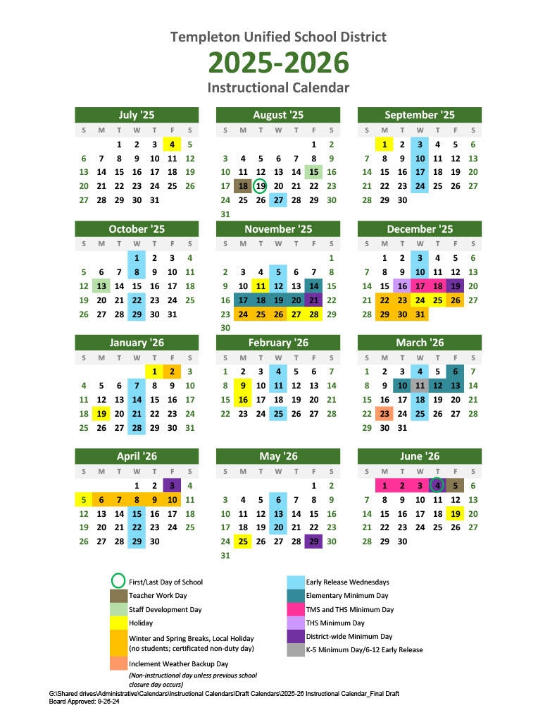 This Year s TUSD Instructional Calendar Templeton Elementary 