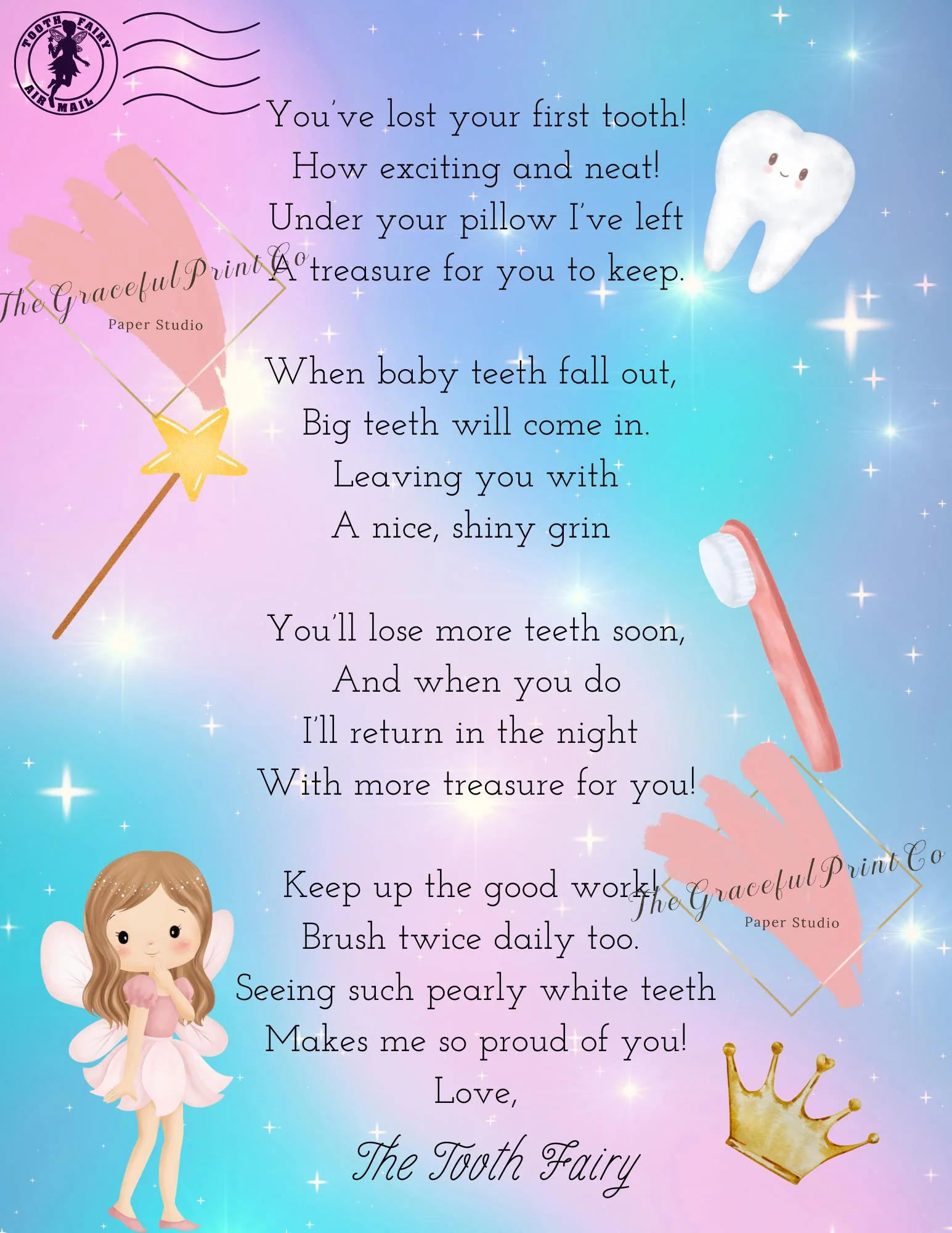Tooth Fairy Letter First Tooth Fairy Letter Printable Download 