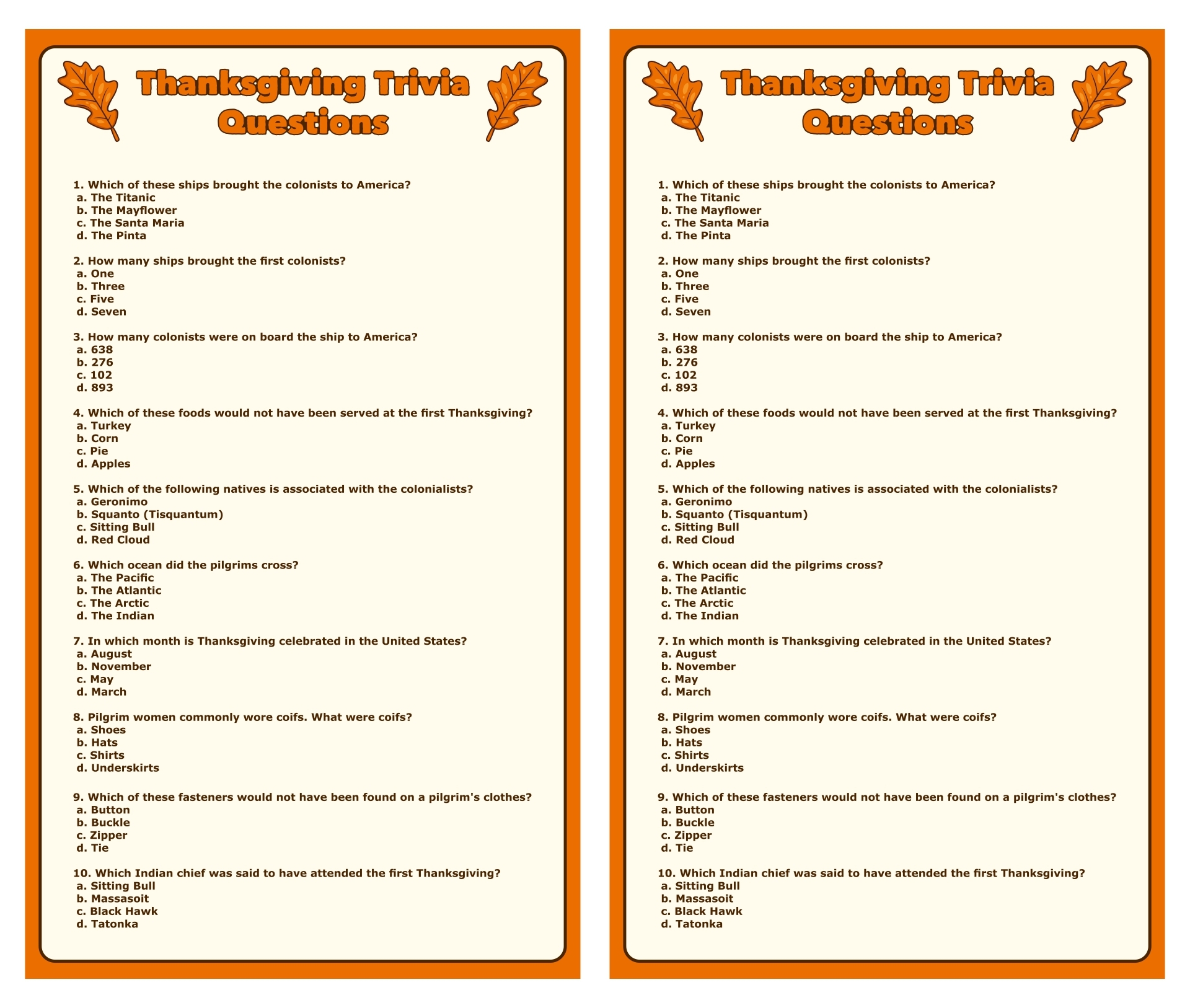 Trivia Worksheets Printable
