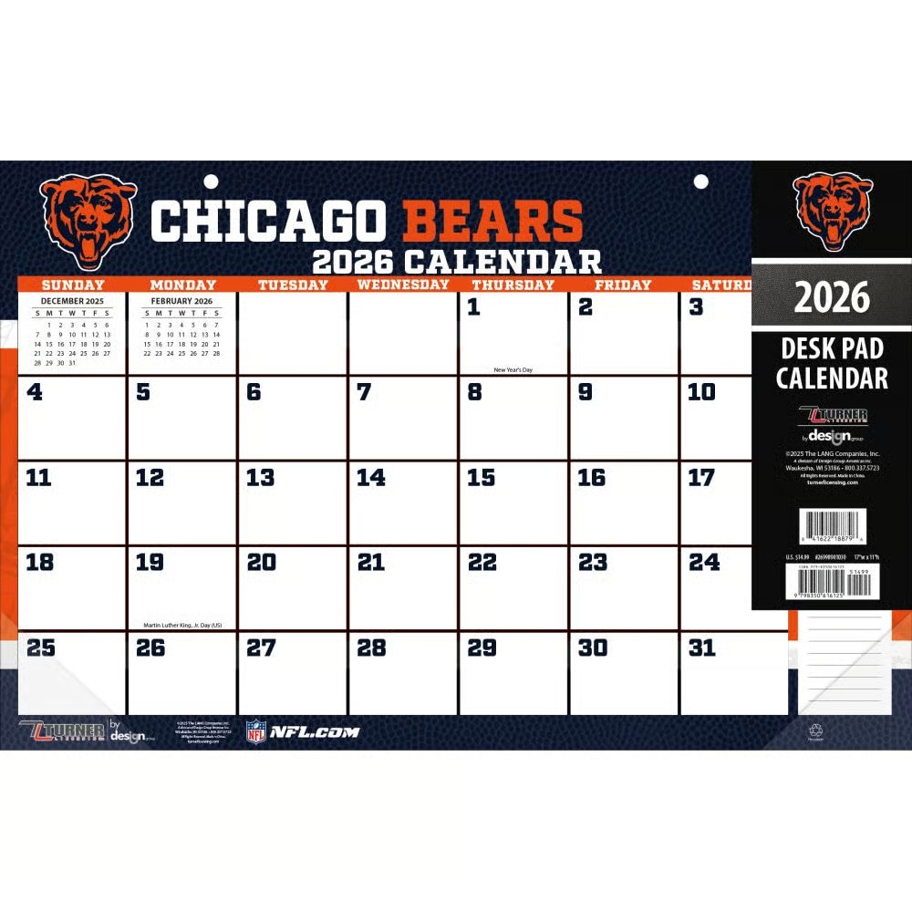 Turner Licensing NFL Chicago Bears 2026 Desk Pad 11 X 17 12 