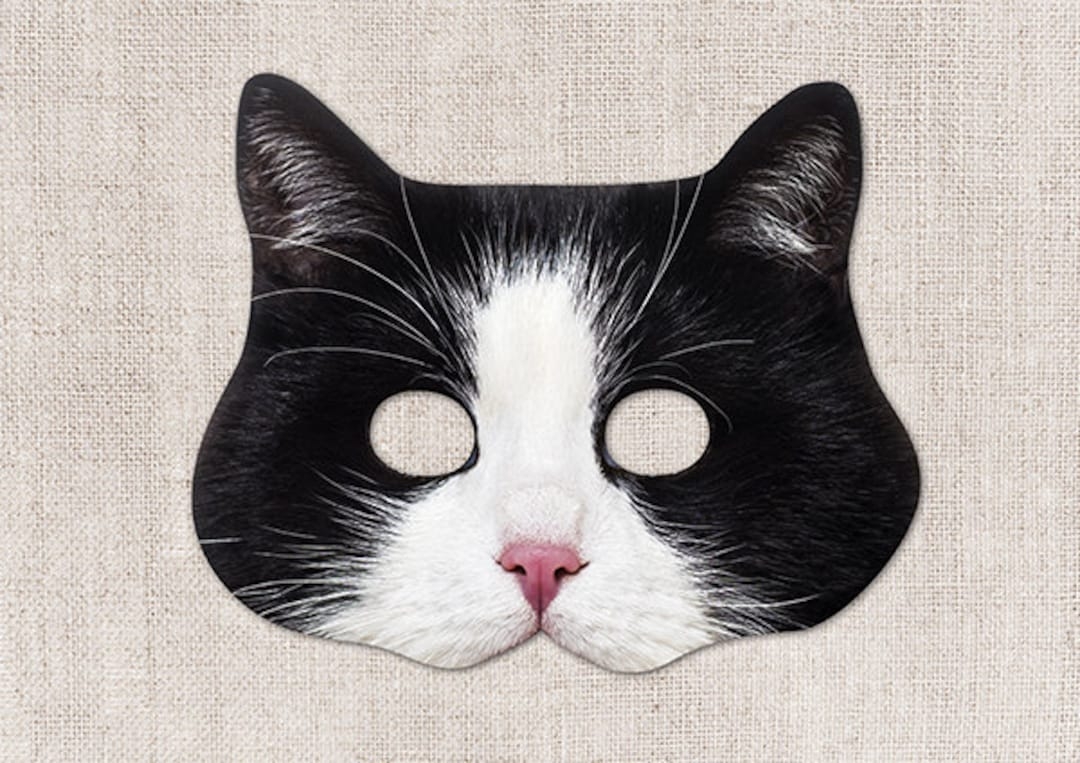 Tuxedo Cat Printable Mask Black White Cat Mask Printable Halloween Mask Printable Mask Cat Costume Animal Mask 2 Sizes Zoom Costume Etsy Hong 