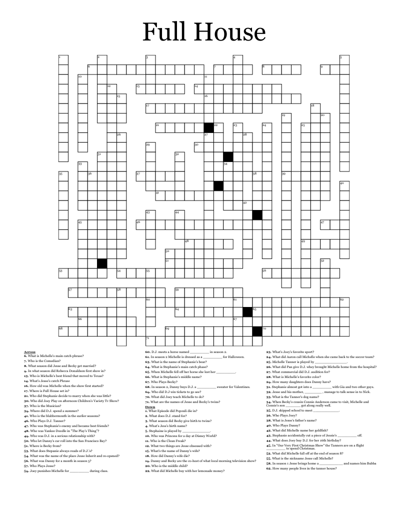 Free Printable Tv Crossword Puzzles