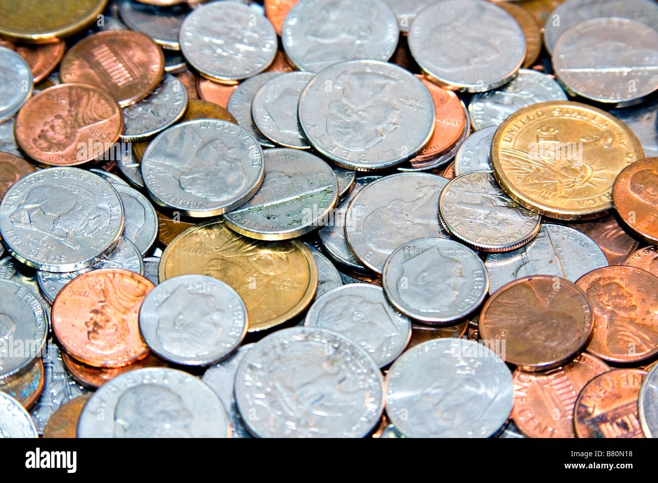 US Currency Pennies Nickels Dimes Quarters And Dollar Coins 