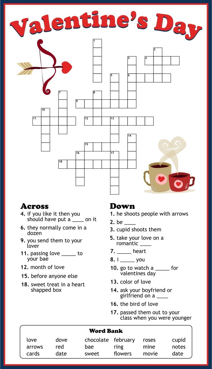 Valentines Crossword Puzzles Printable