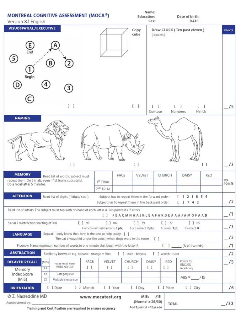 Version 8 1 English Montreal Cognitive Assessment Moca PDF 