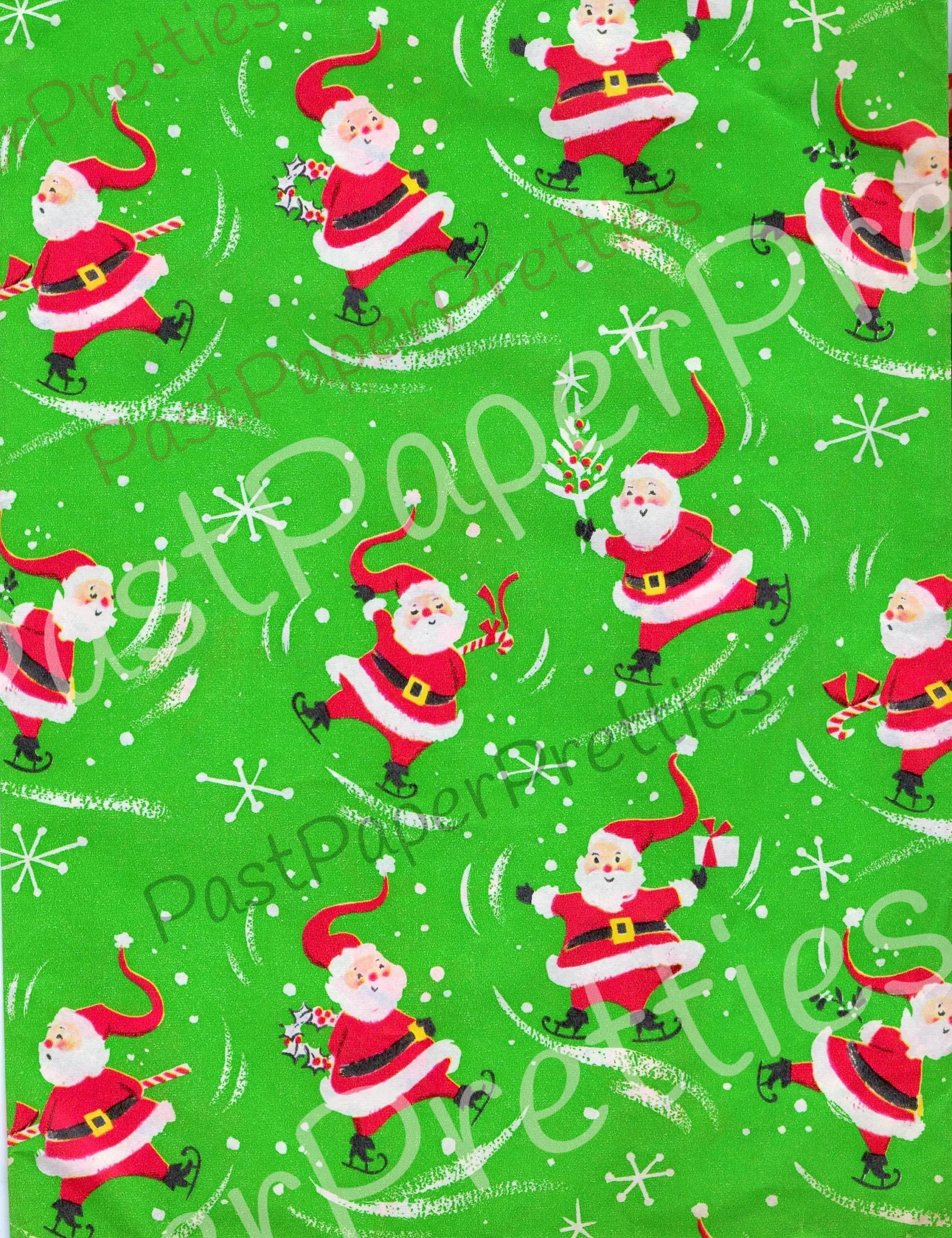 Vintage Printable Christmas Gift Wrap Skating Santa Claus Retro 