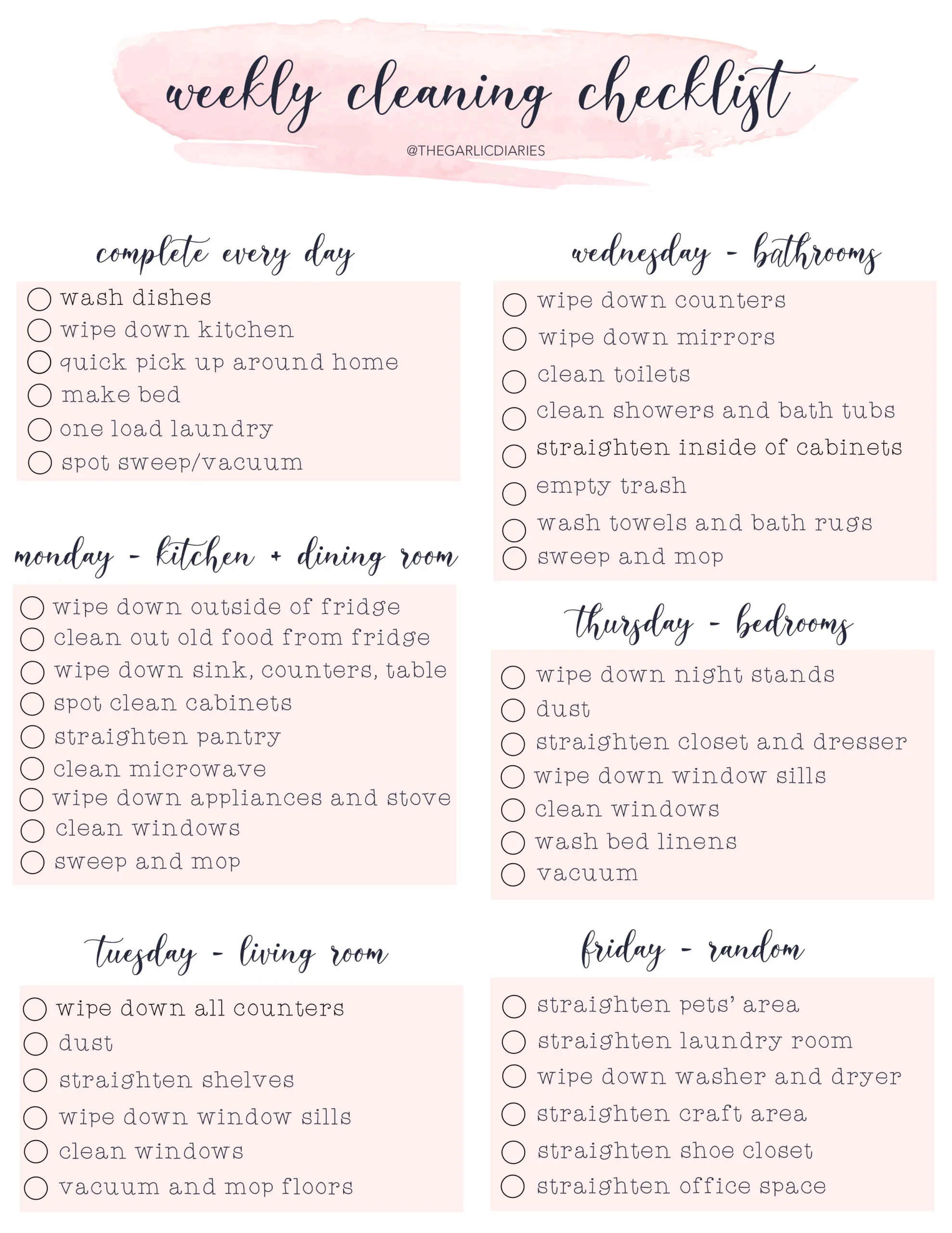 Free Printable House Cleaning Checklist
