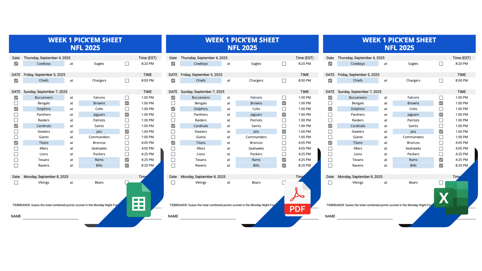 Weekly NFL Pick em Templates Excel amp Google Sheets 2025 