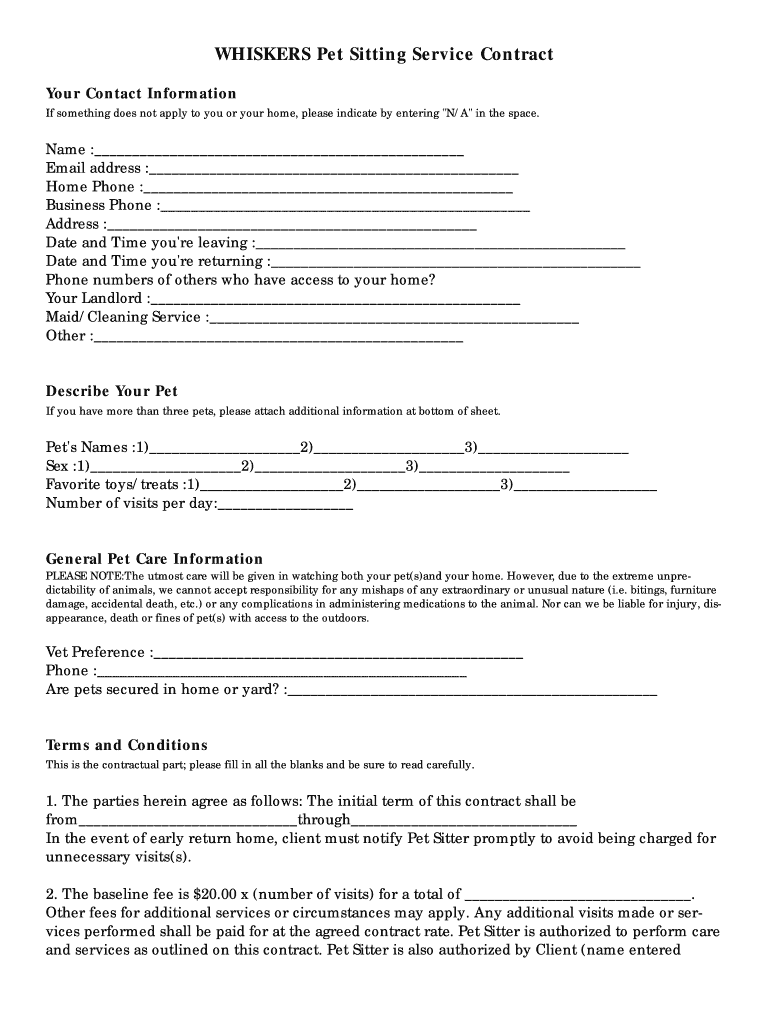 Free Printable Pet Sitting Forms