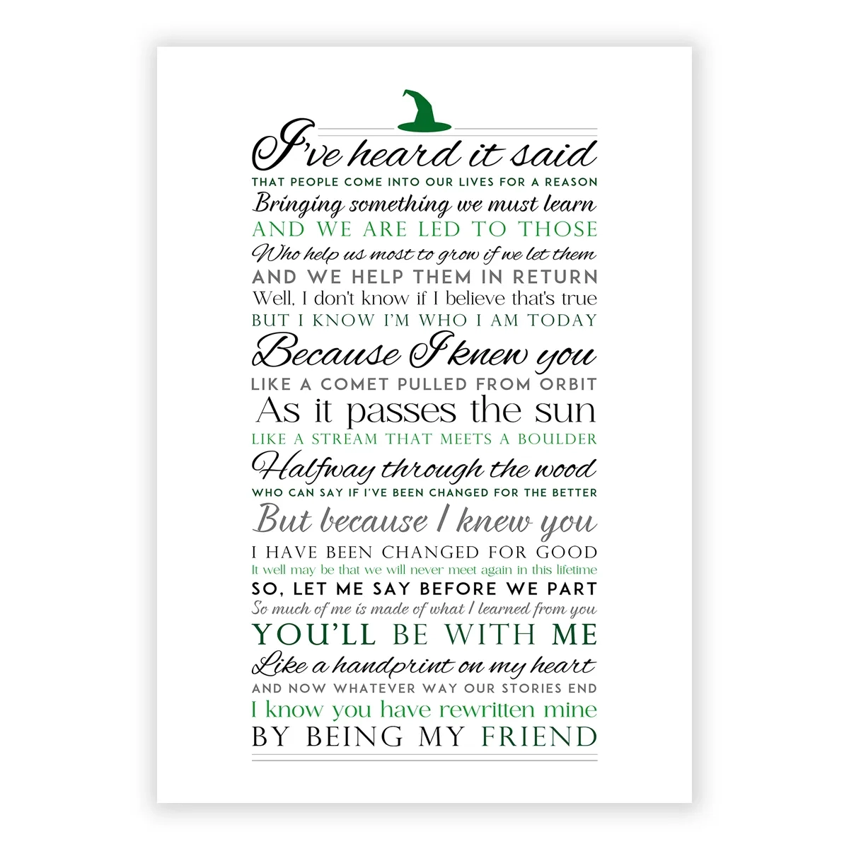 Wicked For Good Lyrics Print Wall Art Printable Prints