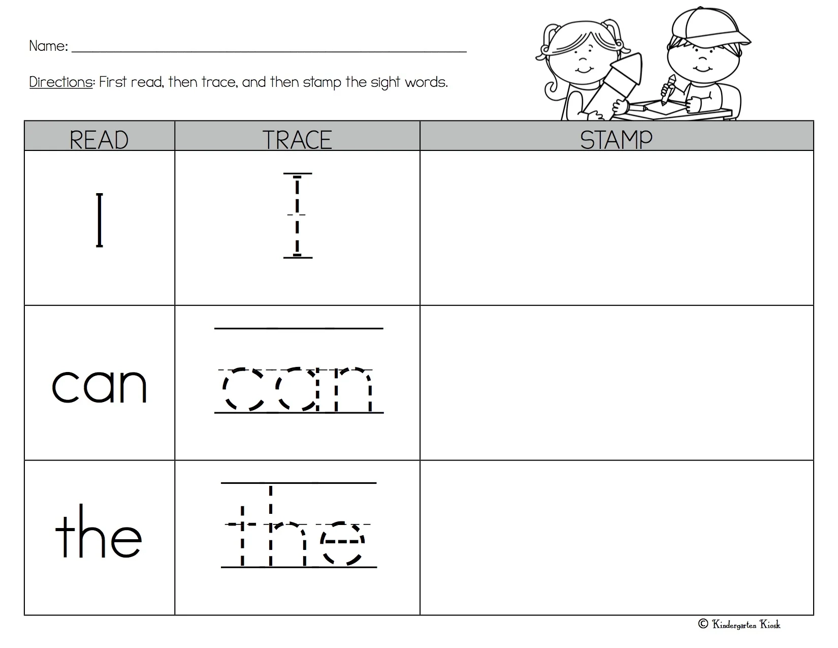 Kindergarten Sight Word Worksheets